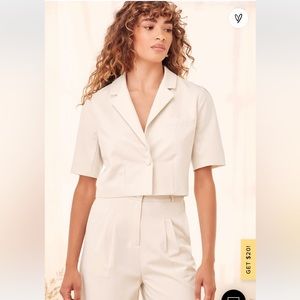 Posh Company Ivory Cropped Short Sleeve Blazer & Pants